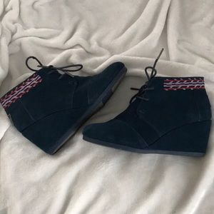 Navy Blue Tom Wedge Bootie